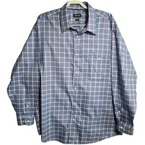 Orvis Mens XXL Tall Blue Plaid Wrinkle Free 100% Cotton Long Sleeve Button 606